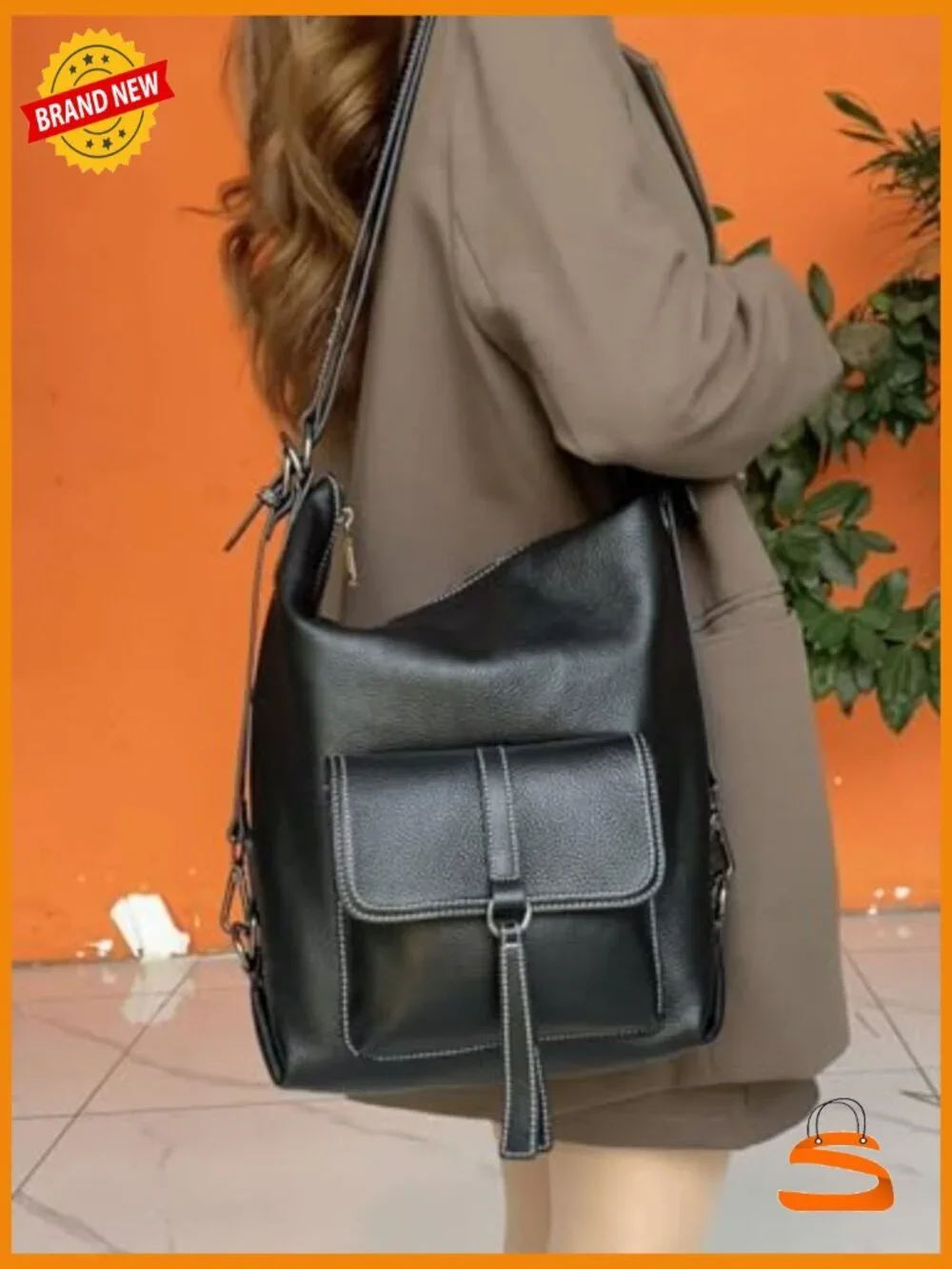 Genuine Leather Backpack Purse Large Capacity Anti-Theft Travel Convertible